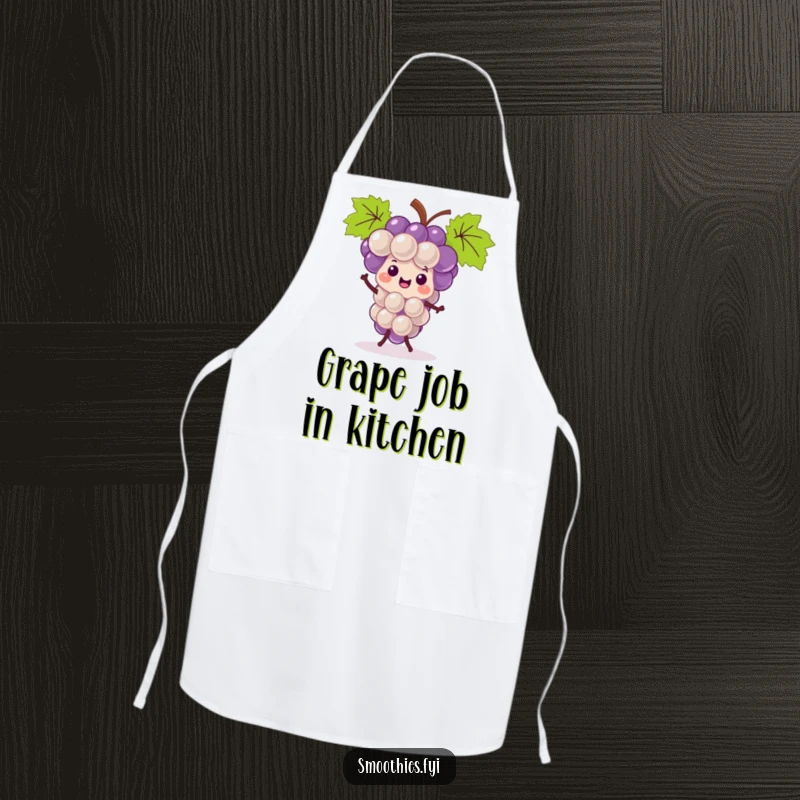 Funny kawaii grape bunch apron, cheerfully jigging while ready for the kitchen, a humorous cooking essential.