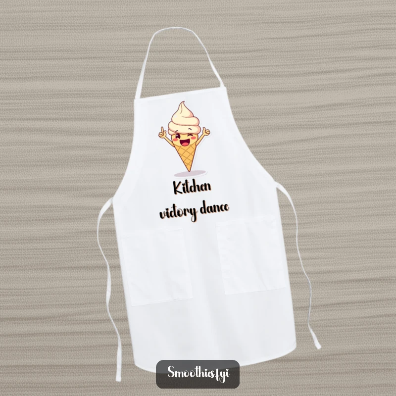 Funny Apron: A happy ice cream cone does a victory dance, designed for kitchen fun and sweet creations.