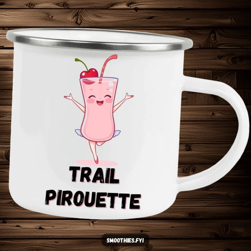 Funny Cherry Smoothie Ballet Camping Mug: A delighted cherry smoothie performing ballet, ready for outdoor adventures.