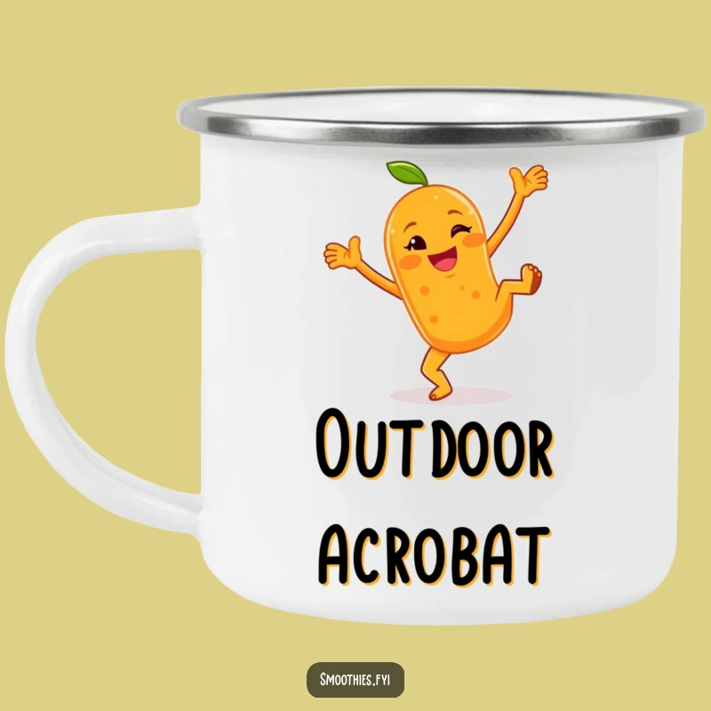 Funny Orange Smoothie Cartwheel Camping Mug - Cheerful Character Outdoors Funny Gift