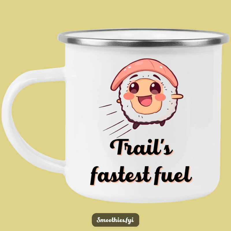 Funny Sushi Speed Camping Mug - Smiling Outdoor Character for Quick Sips