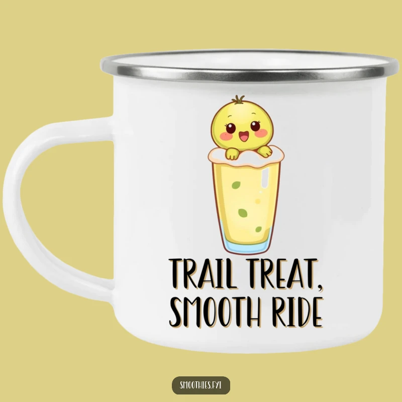 Funny Kiwi Smoothie Rider Camping Mug - Enamel Fruit Character Cup for Adventures