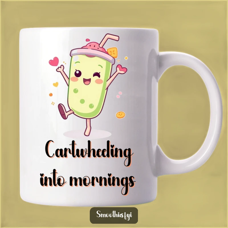 Funny Kawaii Smoothie Mug: Cartwheel Splash, Energetic Flavor, Perfect Humorous Gift