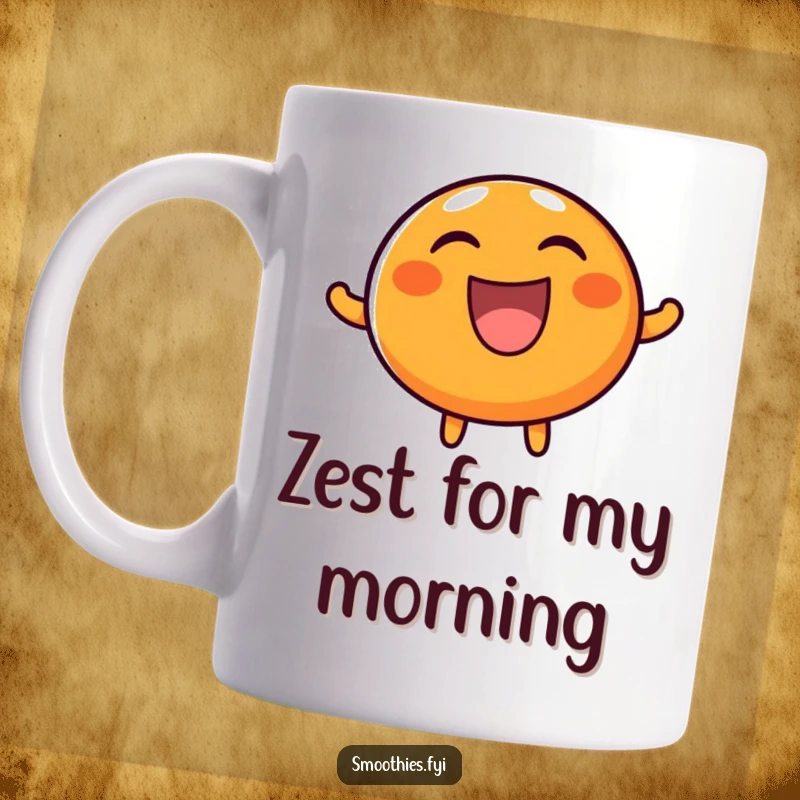 Funny mug featuring a round, happy orange character letting out a boisterous laugh, conveying infectious joy and humor.