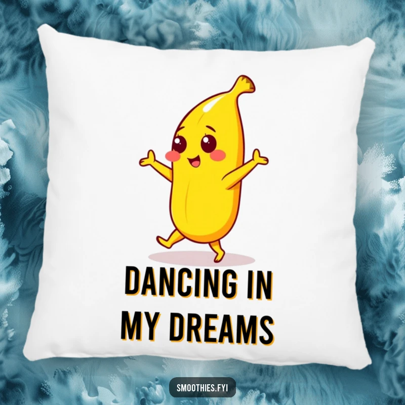 Funny pillow with a yellow banana character performing a playful dance, perfect for adding a touch of humorous comfort to any space.
