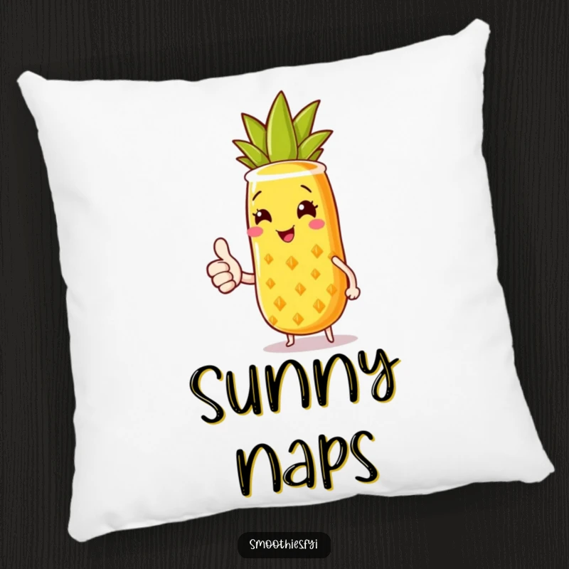 Funny pillow with a joyful pineapple smoothie character giving a thumbs up, offering tropical comfort and cheerful decor.
