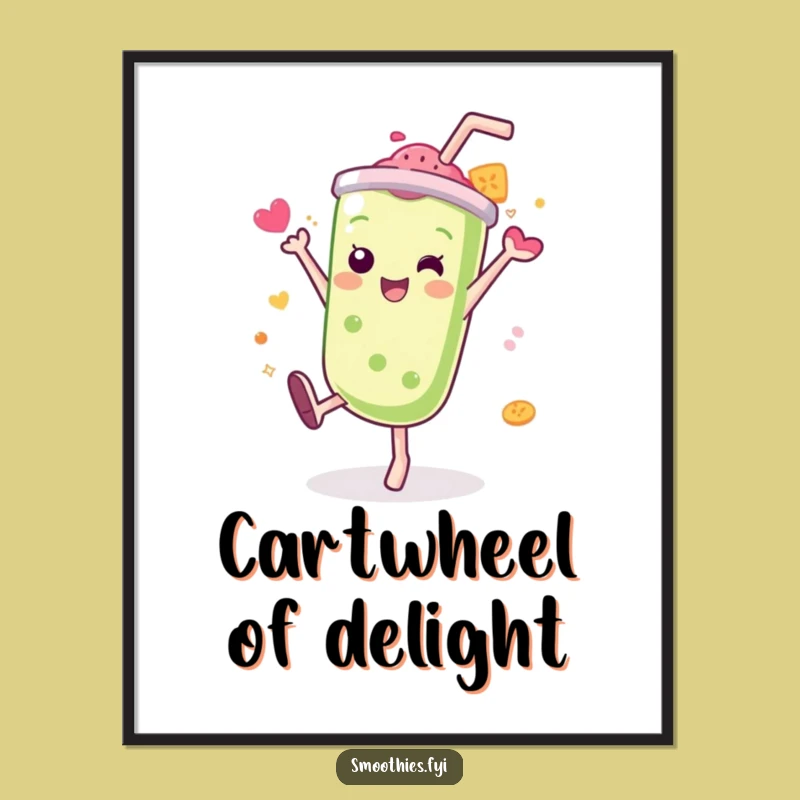 Funny Kawaii Smoothie Digital Art: Cartwheel Energy, Flavor Splash, Instant Decor