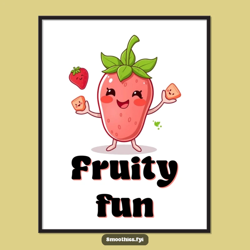 Funny Strawberry Smoothie Juggling Digital Art - Fruity Character Print Funny Gift