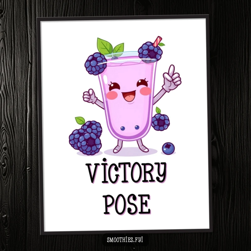 Funny Blueberry Smoothie Victory Dance Digital Art: A playful blueberry smoothie doing a silly dance, full of celebratory humor.