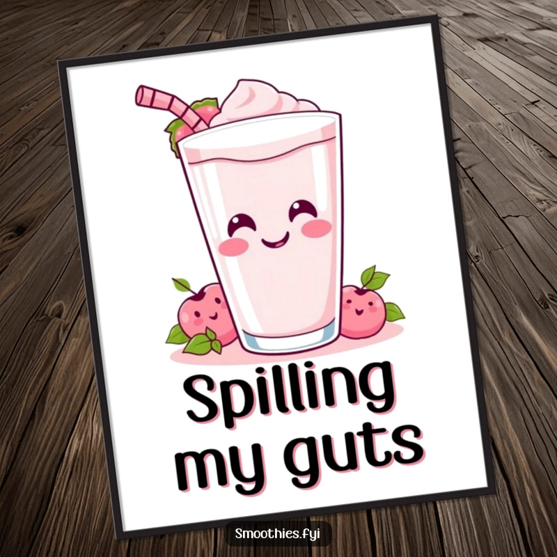 Funny Digital Art: A happy Kawaii smoothie spills its drink, creating a visually amusing and cheerful piece.