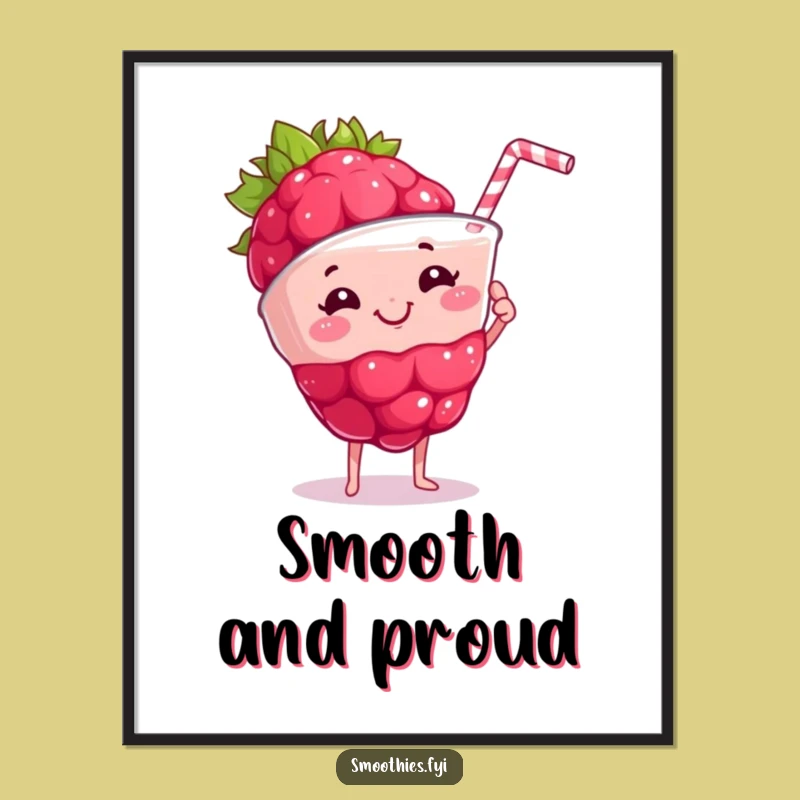 Funny Raspberry Smoothie Digital Art: Printable Berry Art for Healthy Decor