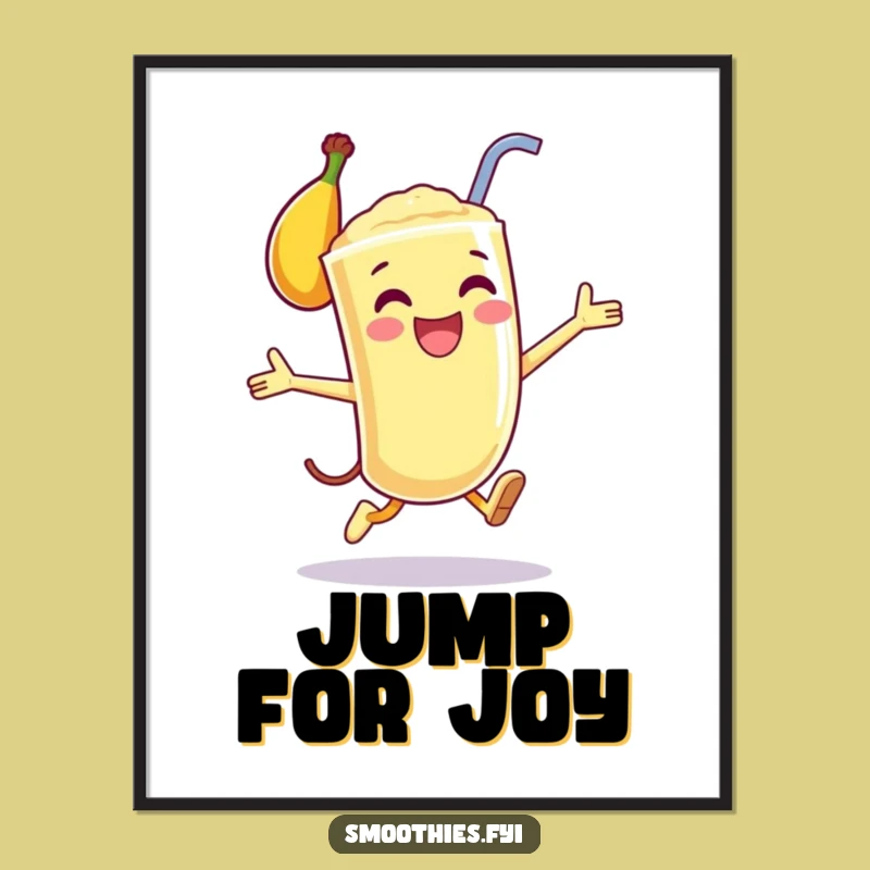 Funny Banana Smoothie Leap Digital Art - Happy Character Print Funny Gift