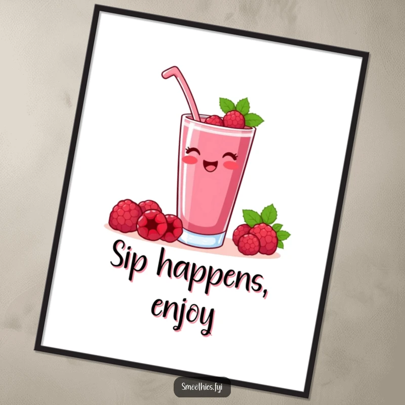 Funny raspberry smoothie digital art print of a contented character raising a glass, instant celebratory decor.