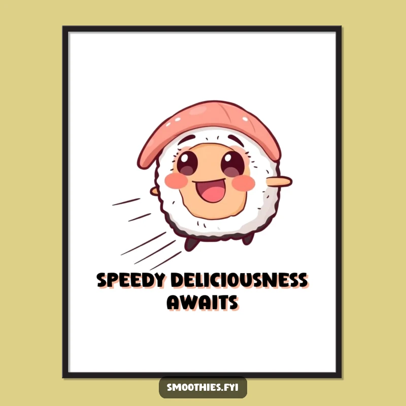 Funny Sushi Speed Digital Art - Smiling Character Print for Energetic Decor