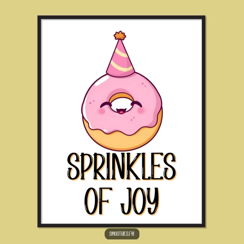 Funny Donut Party Hat Digital Art Print: Giggling Pastry Decor Gift
