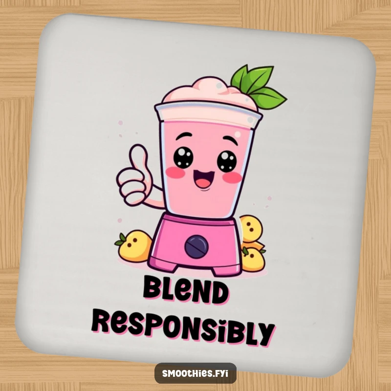 Funny Coaster: A happy Kawaii smoothie gives a thumbs up from a blender, adding positivity to your table.