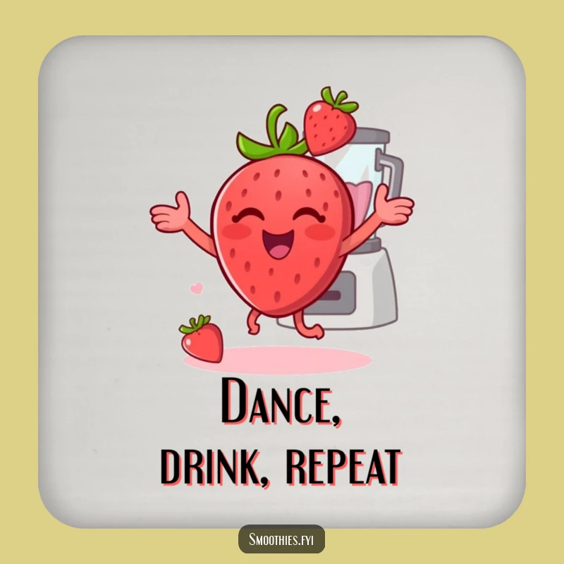 Funny Strawberry Dance Coaster Set: Cheerful Fruit Blender Protection for Tables