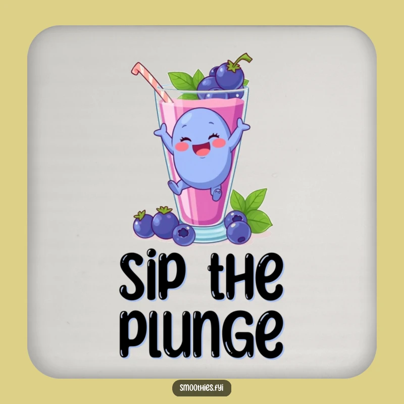 Funny Blueberry Smoothie Dive Drink Coaster: Protect Surfaces with Fun!