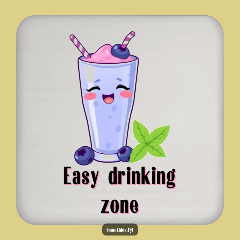 Funny Blueberry Smoothie Drink Coaster: Protect Surfaces with Slide Humor Gift
