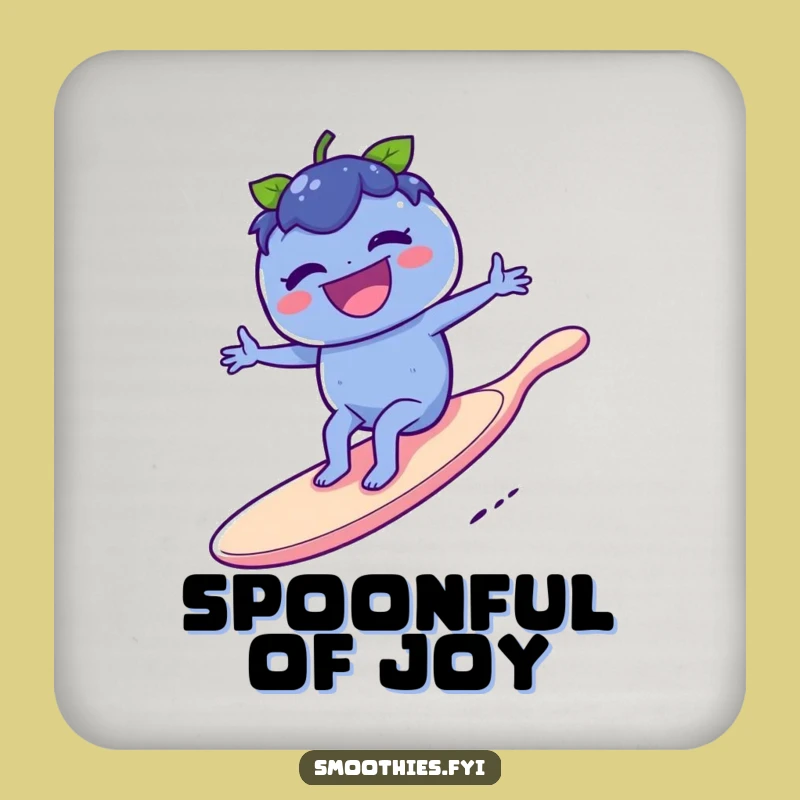 Funny Blueberry Surf Coaster Set: Laughing Berry Spoon Protection for Tables