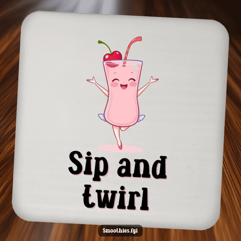 Funny Cherry Smoothie Ballet Coaster: A delighted cherry smoothie in a ballet pose, adorning and protecting surfaces.