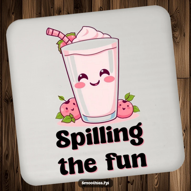 Funny Coaster: A cheerful Kawaii smoothie spills its drink, adding a touch of humor to your table.