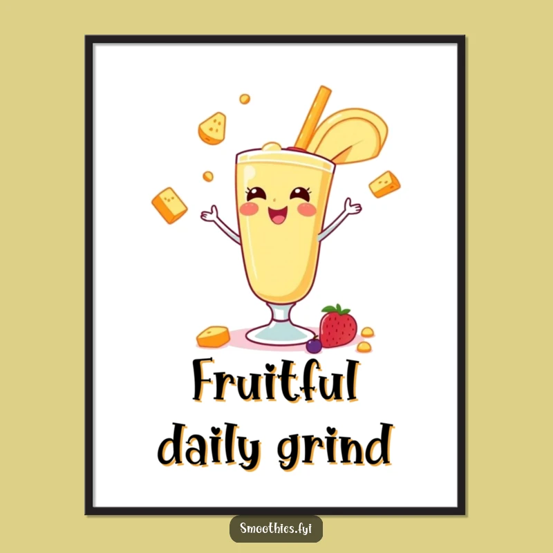 Funny Banana Juggling Smoothie Art Print: Cheerful Wall Decor Gift Idea