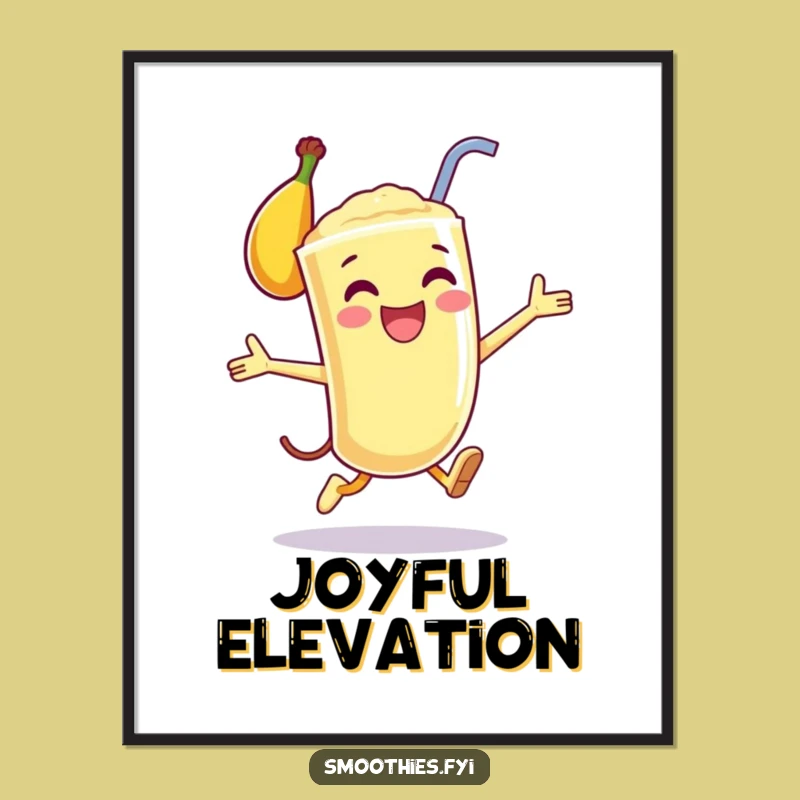 Funny Banana Smoothie Leap Poster - Happy Character Wall Art Funny Gift