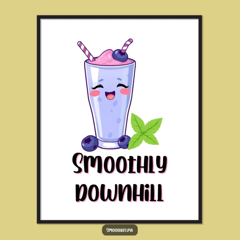 Funny Blueberry Smoothie Slide Art Print: Giggling Wall Decor Gift Idea