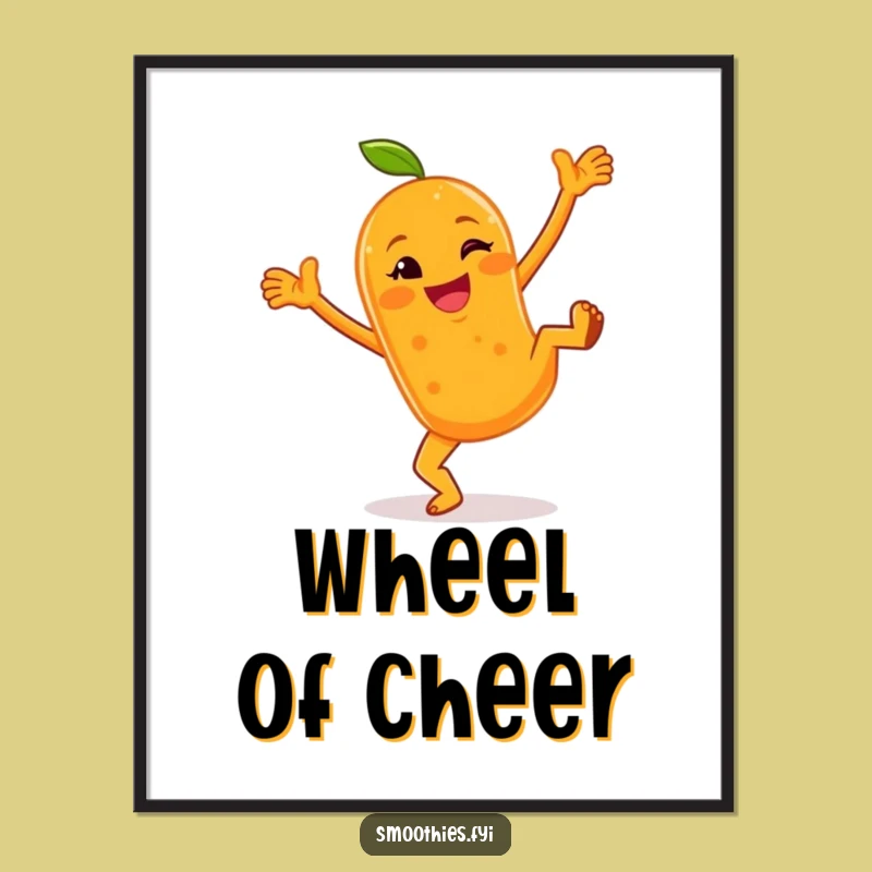 Funny Orange Smoothie Cartwheel Poster - Cheerful Character Wall Art Funny Gift