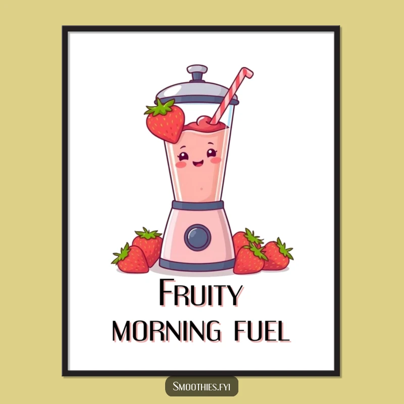 Funny Strawberry Smoothie Blender Art Print: Joyful Wall Decor Gift Idea