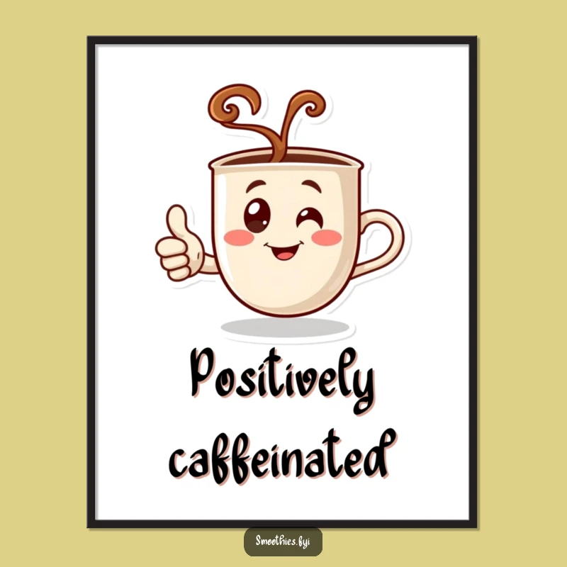 Funny Coffee Thumbs Up Poster - Steaming Character Art for Appreciative Walls