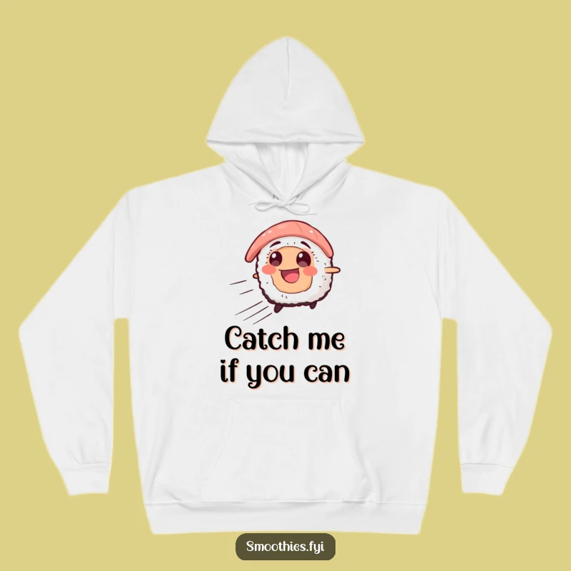 Funny Sushi Speed Hoodie - Smiling Character Sweatshirt for Comedic Warmth