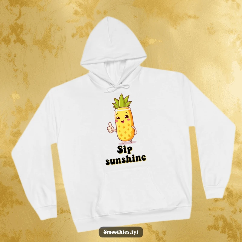 Funny hoodie with a joyful pineapple smoothie character giving a thumbs up, offering cozy warmth and tropical cheer.