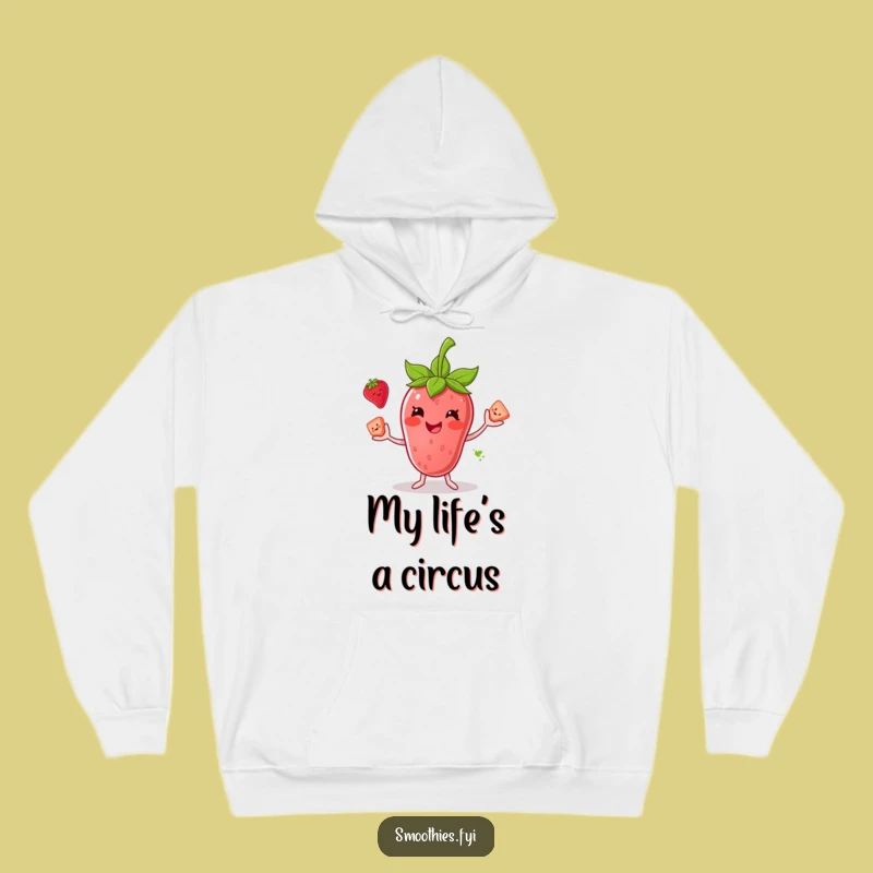 Cozy Funny Strawberry Smoothie Juggling Hoodie - Fruity Character Warm Hoodie Funny Gift