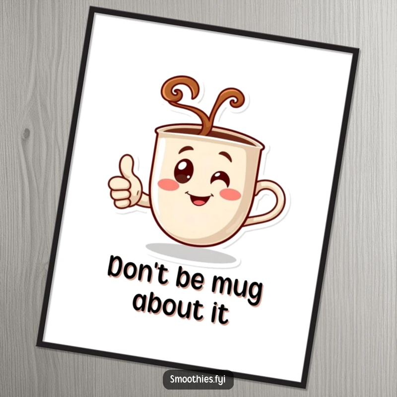 Funny Free Printable Wall Art: A steaming coffee cup character gives a thumbs up, bringing warmth and encouragement to decor.