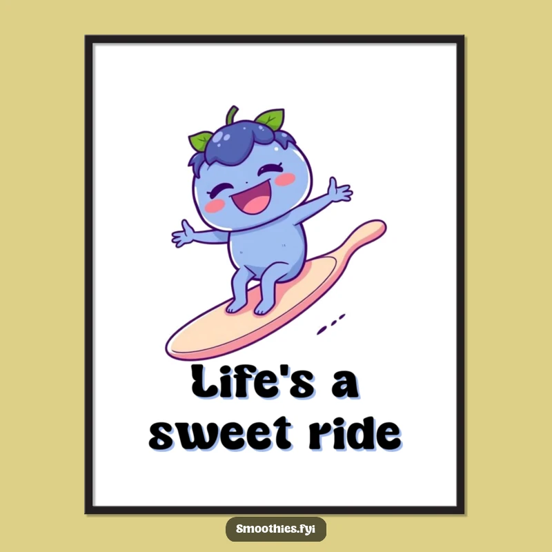 Free Printable Blueberry Wall Art: Funny Surfer Poster, Downloadable Decor