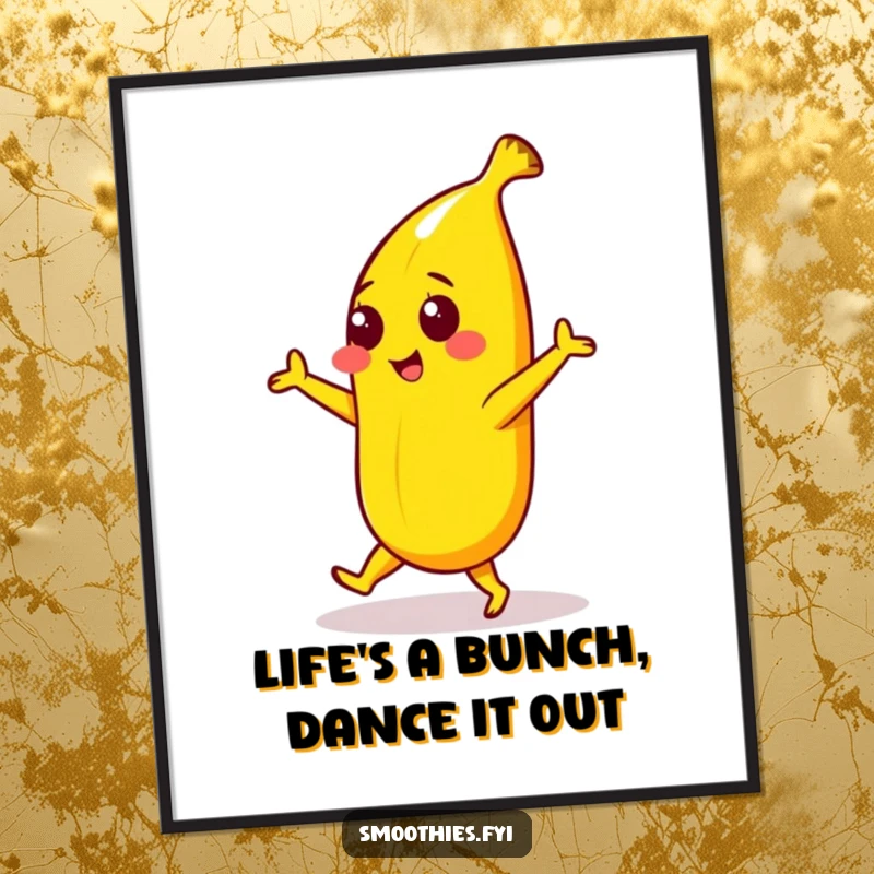 Funny Free Printable Wall Art: A bright yellow banana character dances playfully, bringing cheerful and humorous energy to your space.