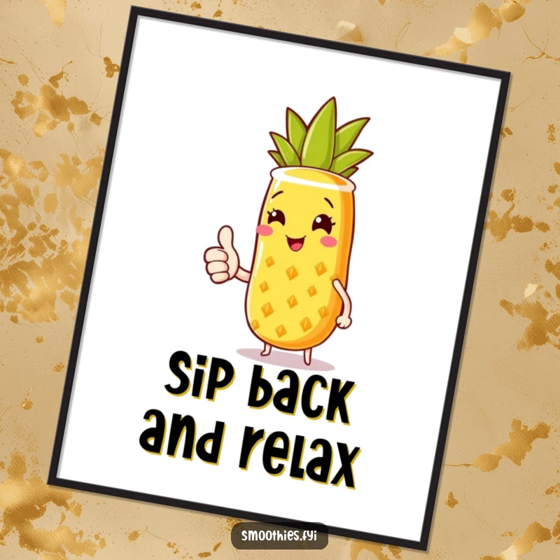 Funny Free Printable Wall Art: A joyful pineapple smoothie gives a thumbs up with a sunny smile, radiating happiness.