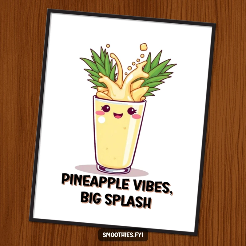 Funny Free Printable Wall Art: A pineapple smoothie is captured mid-splash, playfully entering a cup with gusto.