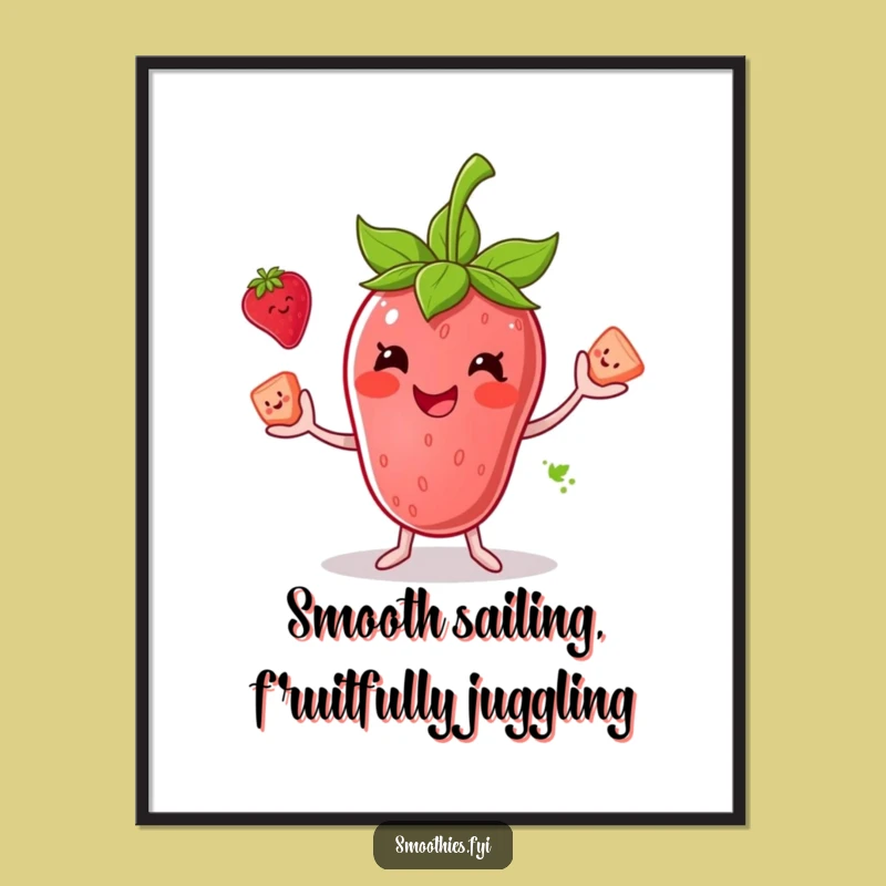Funny Free Printable Wall Art: Strawberry Smoothie Juggler, Fruit-tastic Downloadable Decor