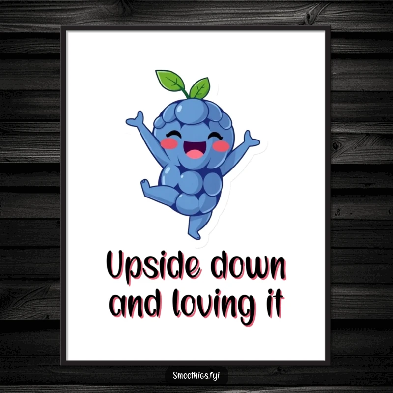 Funny Free Printable Wall Art: A delighted blueberry performs a perfect handstand, adding a fun, quirky vibe.