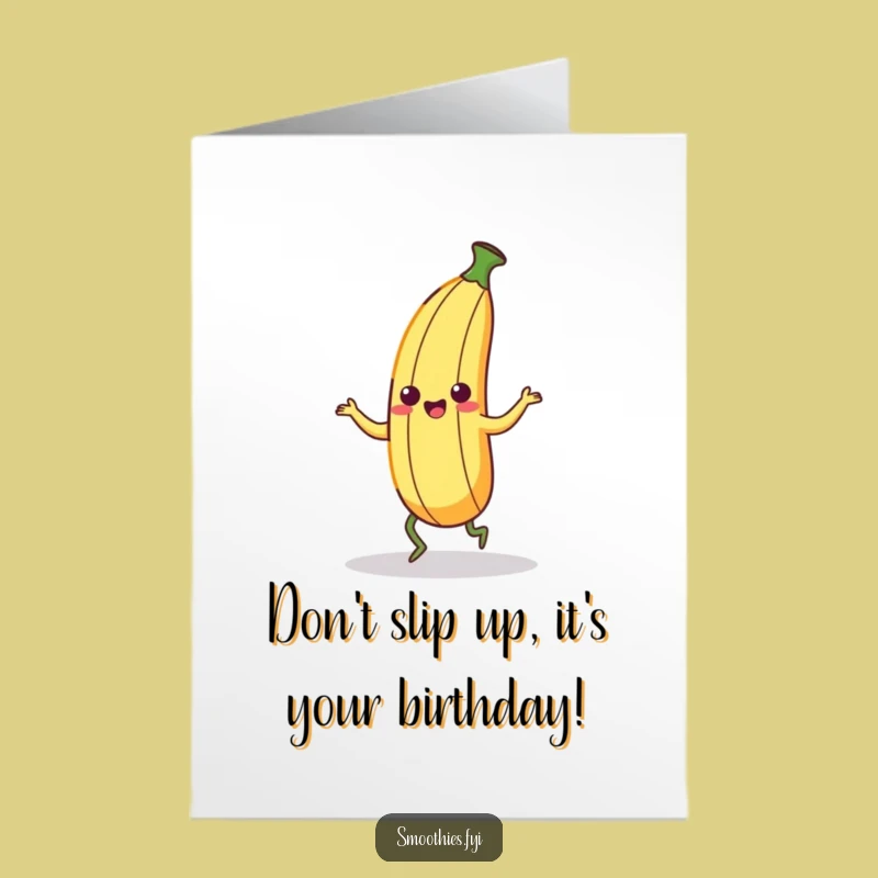Free Printable Birthday Card: Kawaii Banana Peel Dance Funny Downloadable