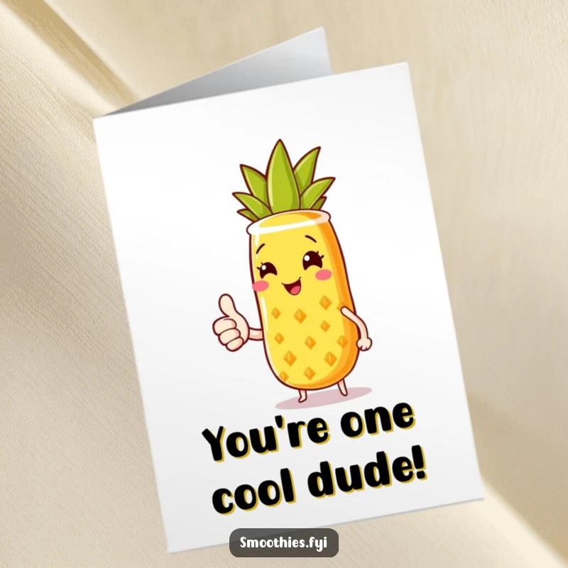 Funny Free Printable Birthday Card: A happy pineapple smoothie gives a thumbs up with a huge smile for a birthday.