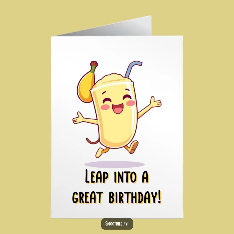 Funny Free Printable Birthday Card: Banana Smoothie Leap, Joyful Celebration, Downloadable Gift