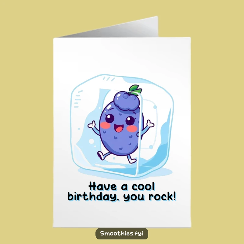 Free Printable Birthday Card: Kawaii Blueberry in Ice Cube Funny Downloadable Gift