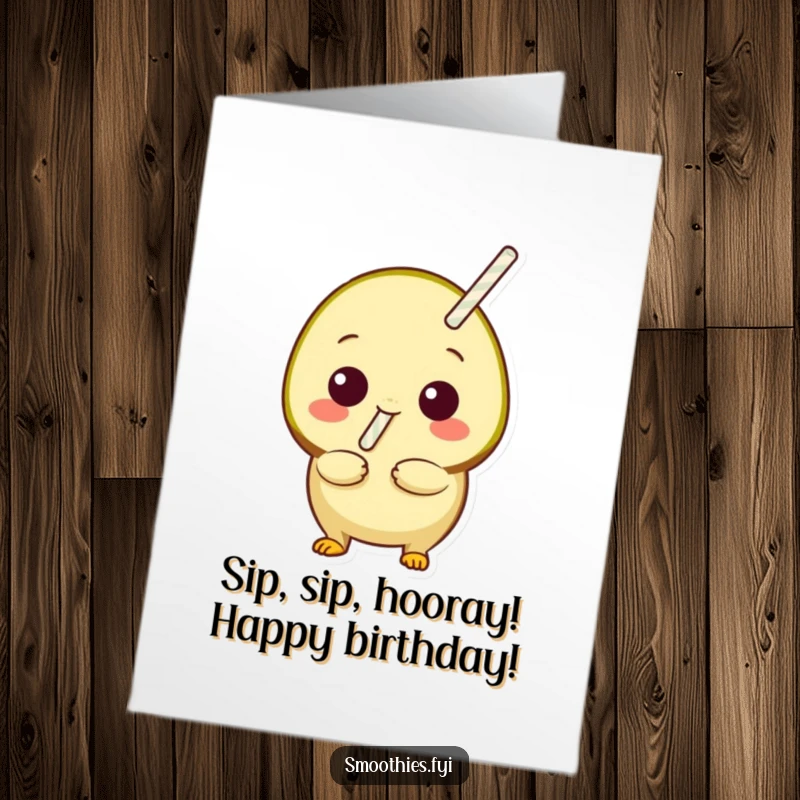Funny Free Printable Birthday Card featuring a playful kiwi with a straw, ready to sip and celebrate.