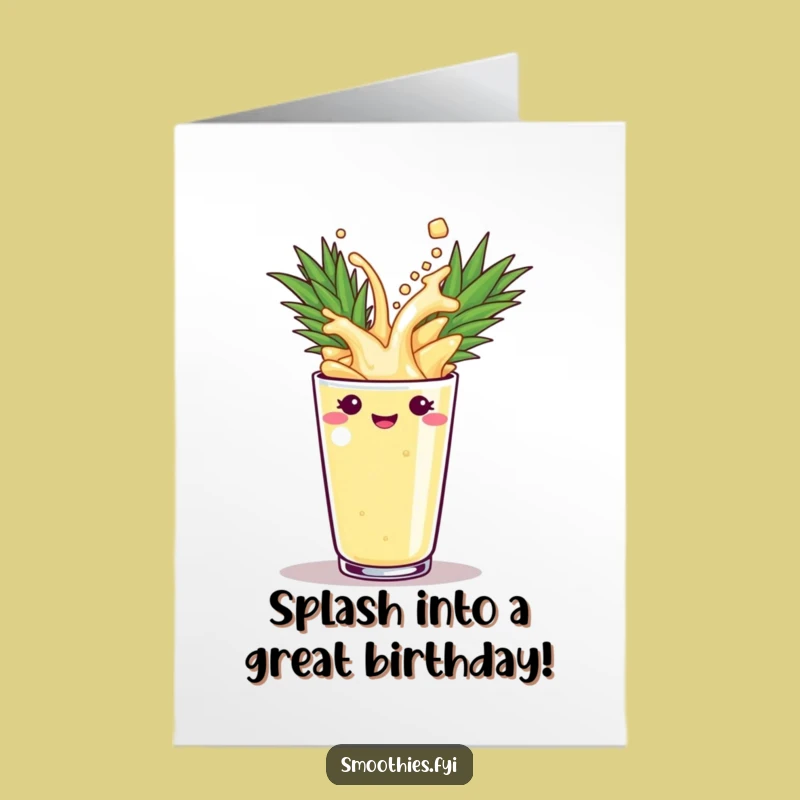 Free Printable Birthday Card: Funny Pineapple Smoothie Splash - Downloadable Gift