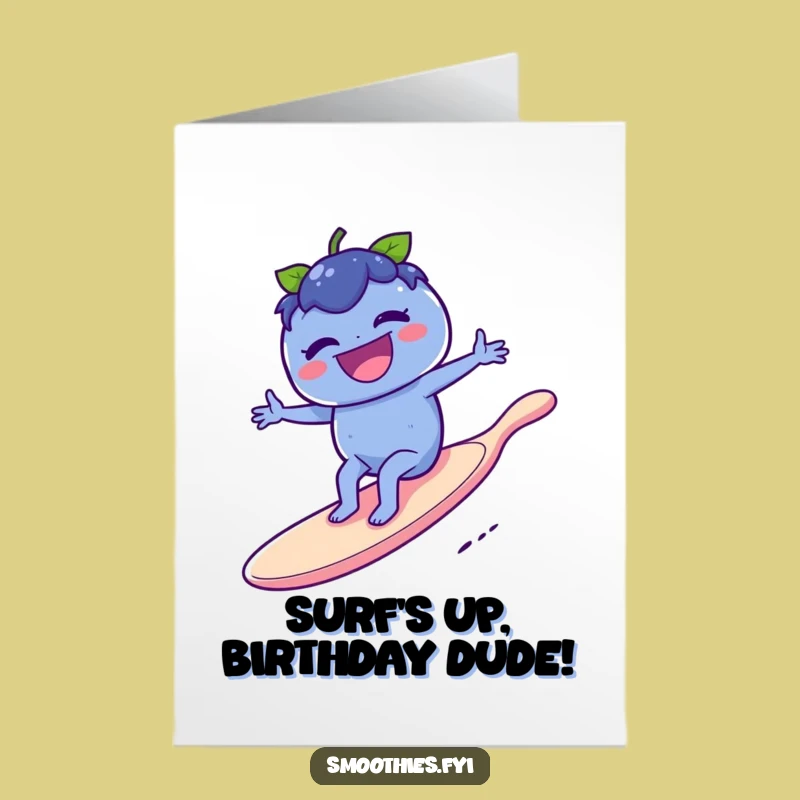 Free Printable Blueberry Birthday Card: Funny Surfer Design, Downloadable Gift