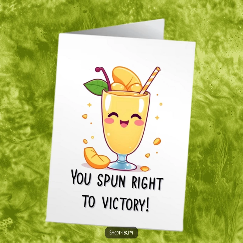 Funny Free Printable Congratulations Card: A whimsical mango smoothie spins gleefully, celebrating a success.